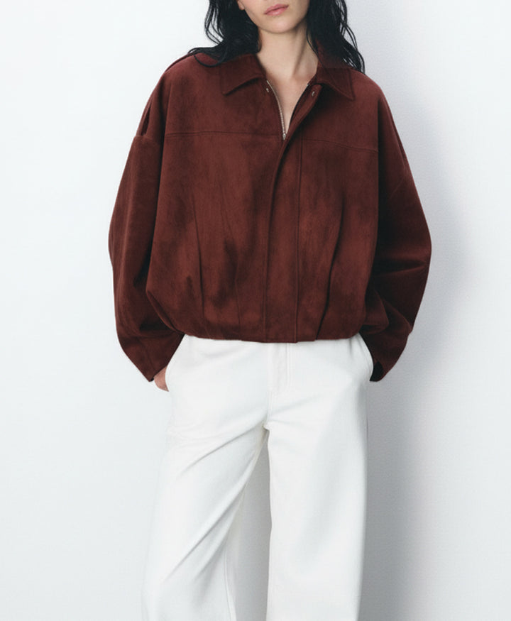 Maroon Suede Bomber Jacket (Women)
