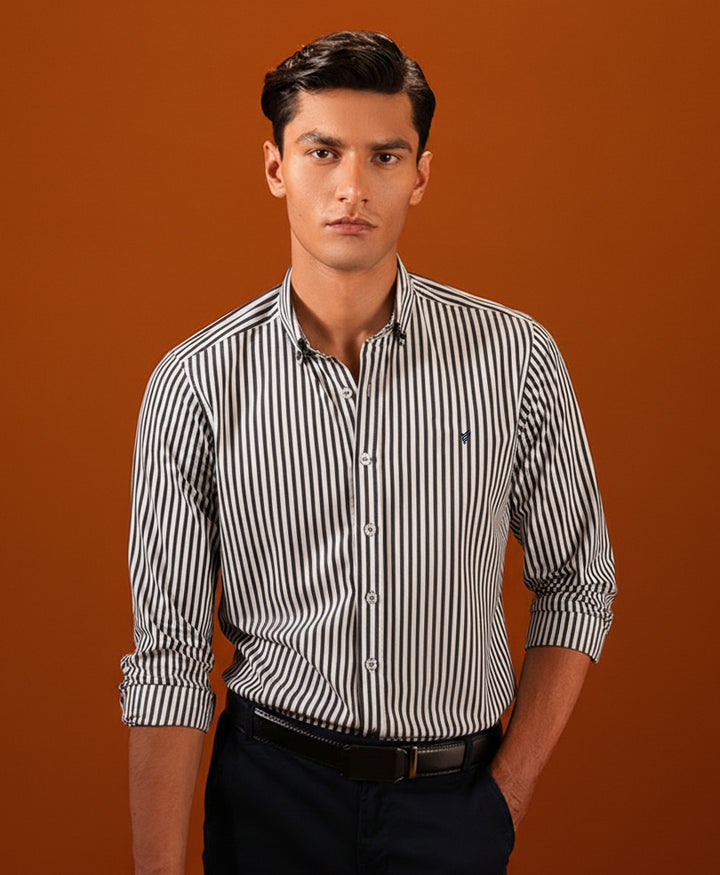Grey & White Stripes Shirt (Slim Fit / Modern Fit)