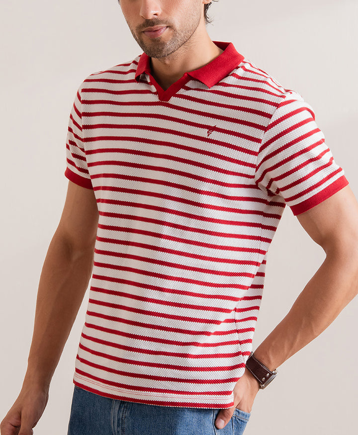 Maroon Knitted Striper POLO