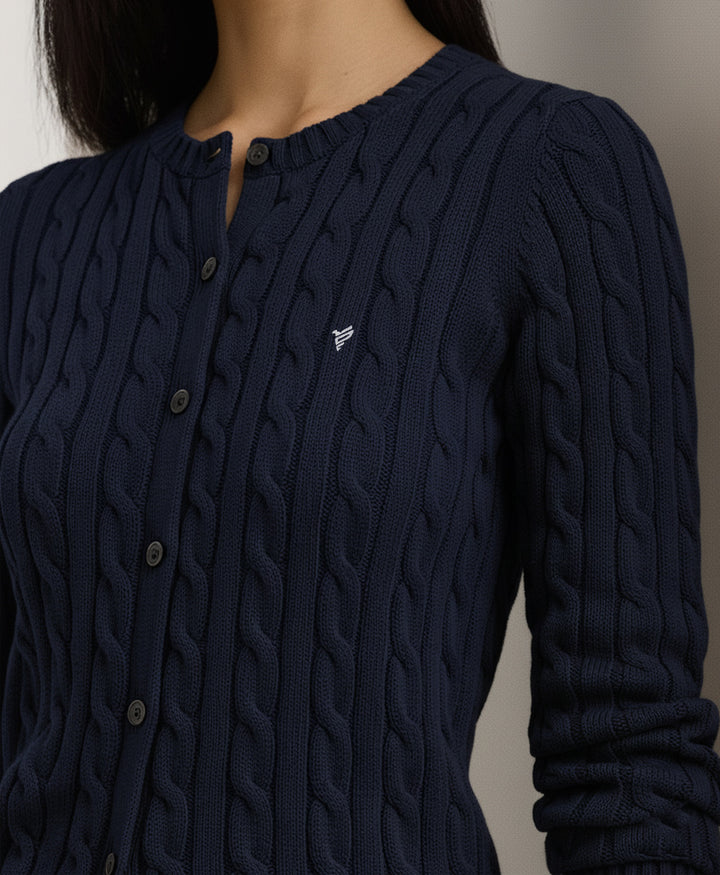 Navy Cable Knit Cardigan (Women)