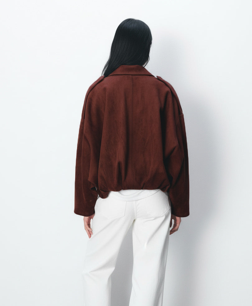 Maroon Suede Bomber Jacket (Women)
