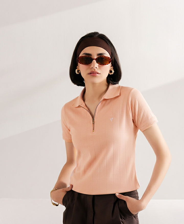 Cameo Rose Drop Needle Zip POLO (Women)