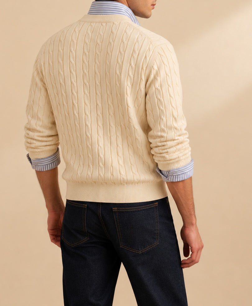 Cream White Cable knit V-Neck Cardigan