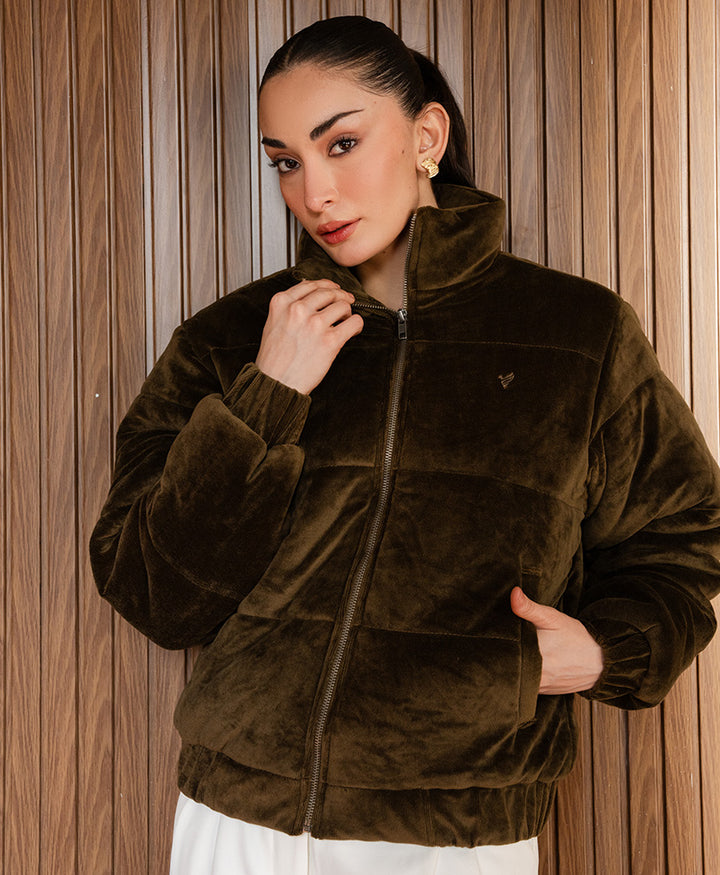 DK Brown Corduroy Puffer Jacket (Women)