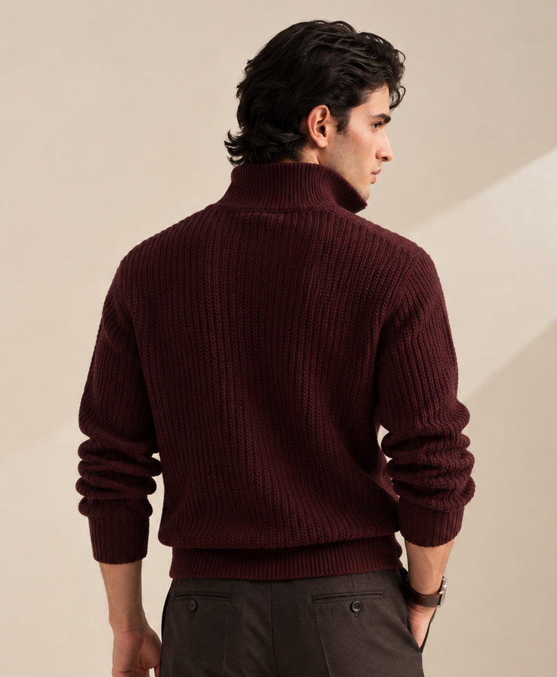 Burgundy Mock Zipper Sweater