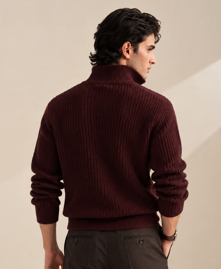 Burgundy Mock Zipper Sweater