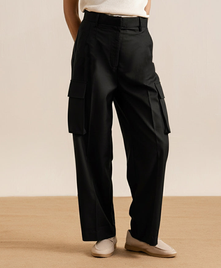 Black Cargo Wide Leg Pants (Women)