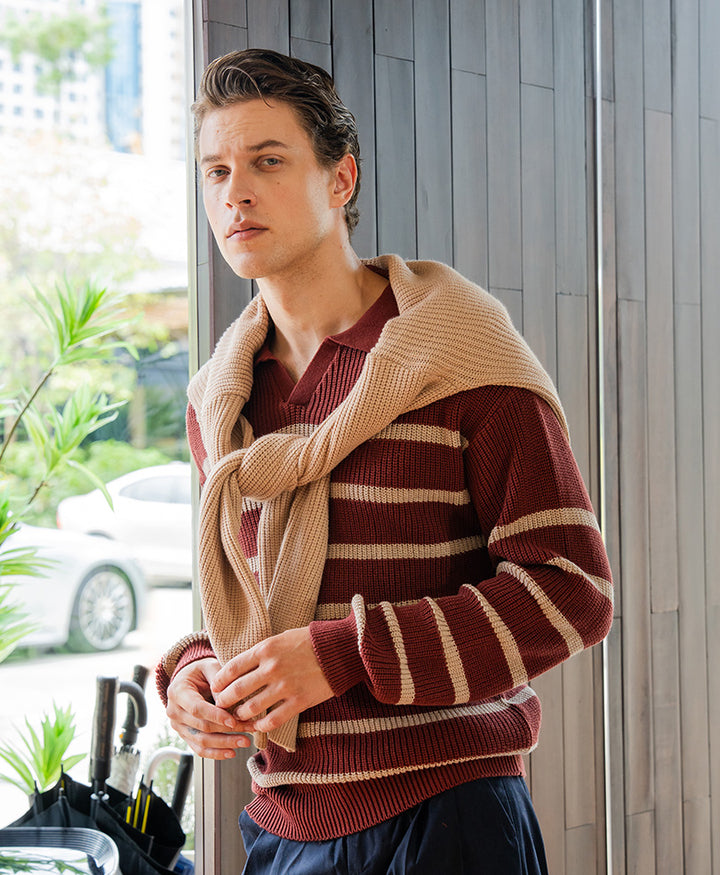 Rustic Maroon Knitted Full Sleeve POLO