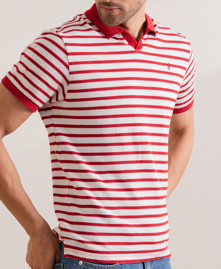 Maroon Knitted Striper POLO