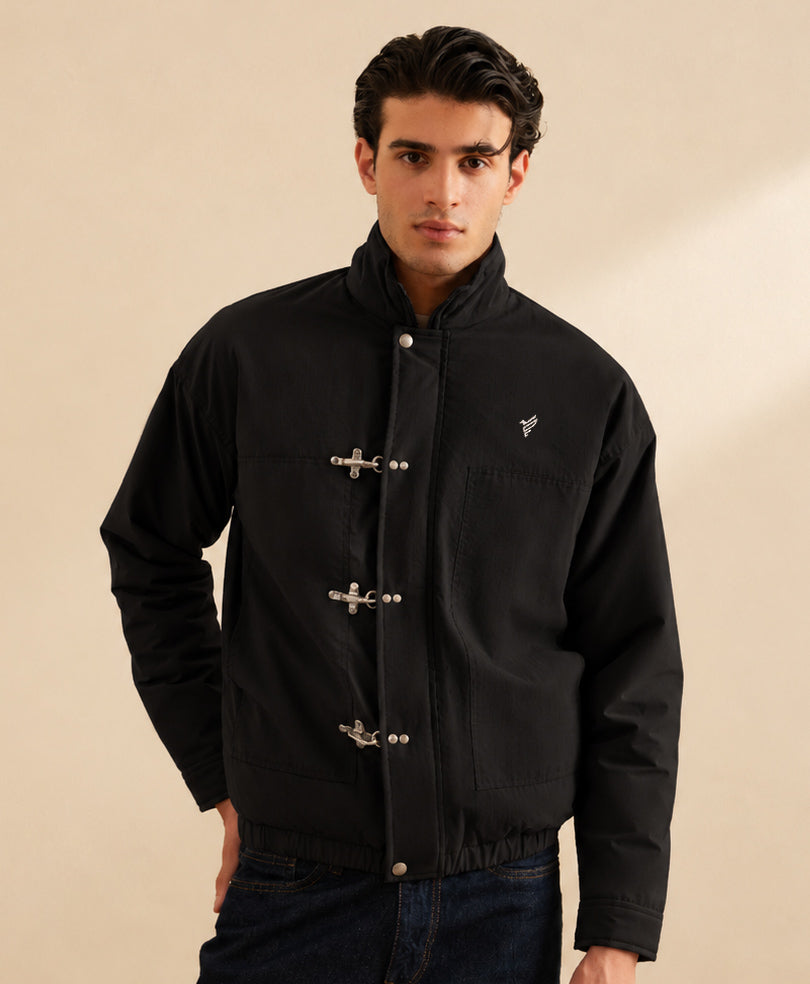 Black Zip Front Utility Jacket