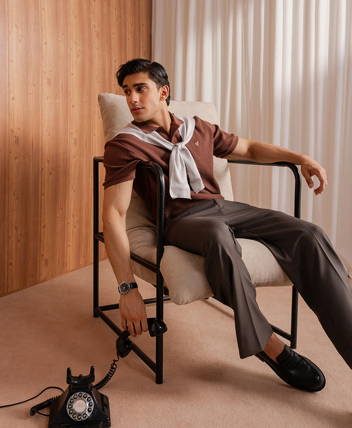 Cappuccino Herringbone Knit POLO