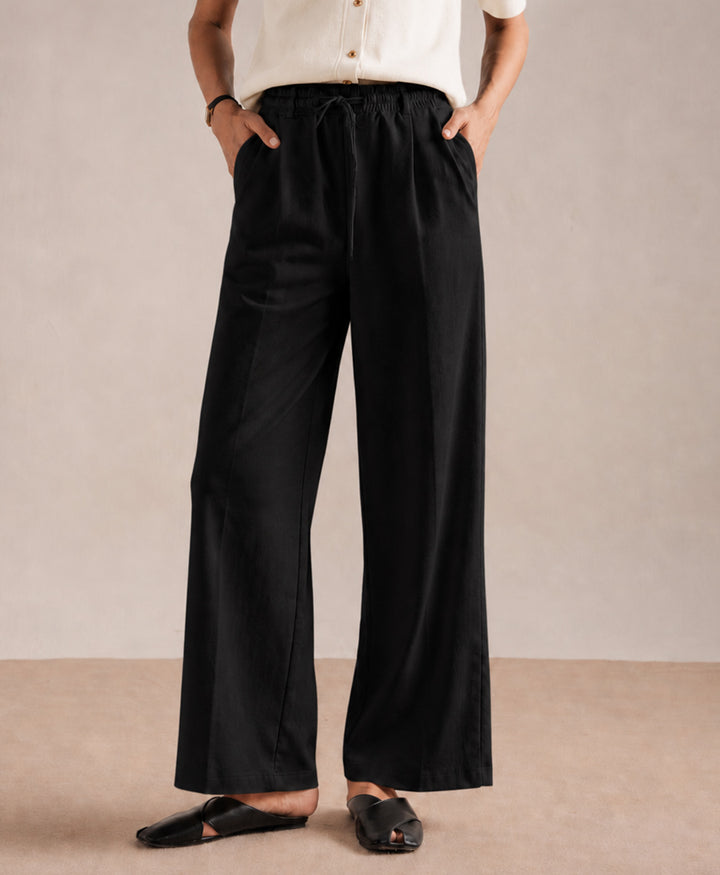 Black Waffle Wide Trouser (Women)