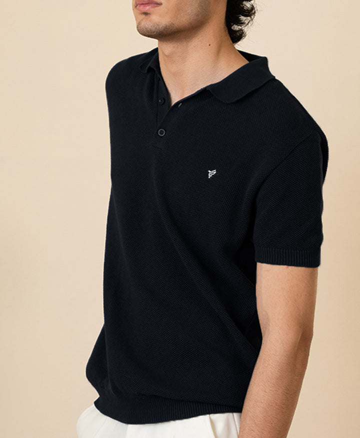 Black Basic Mesh knitted POLO