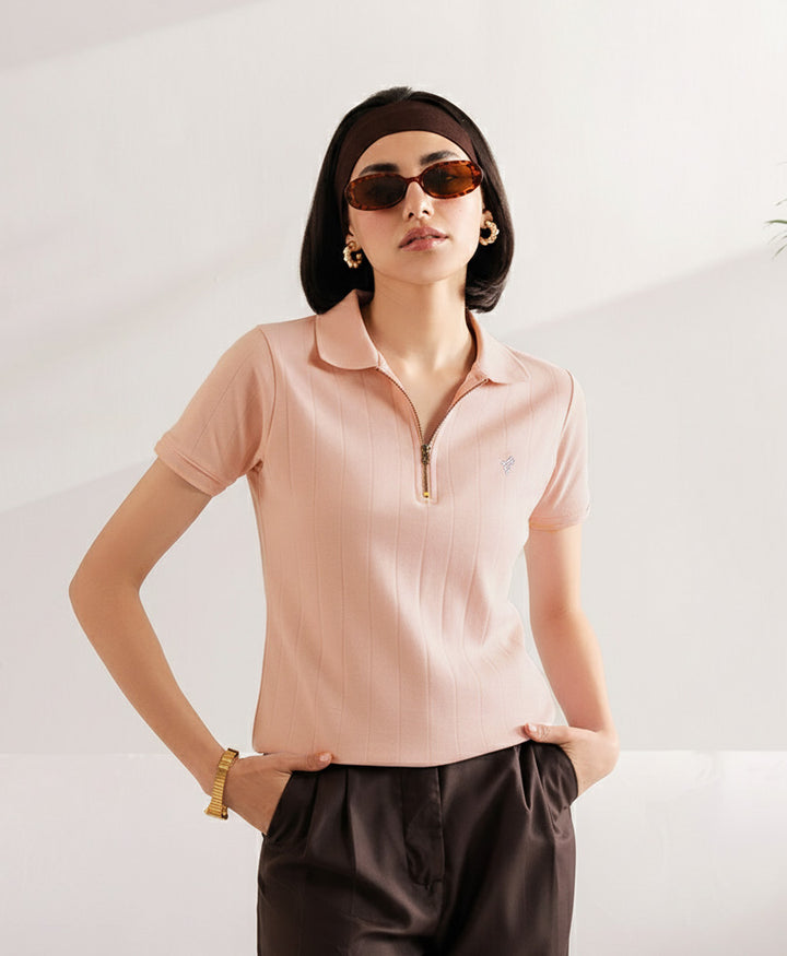 Cameo Rose Drop Needle Zip POLO (Women)