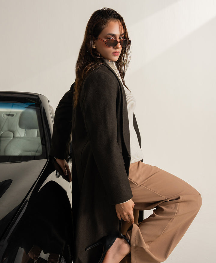 Dark Olive Double Breasted Long Coat (Women)