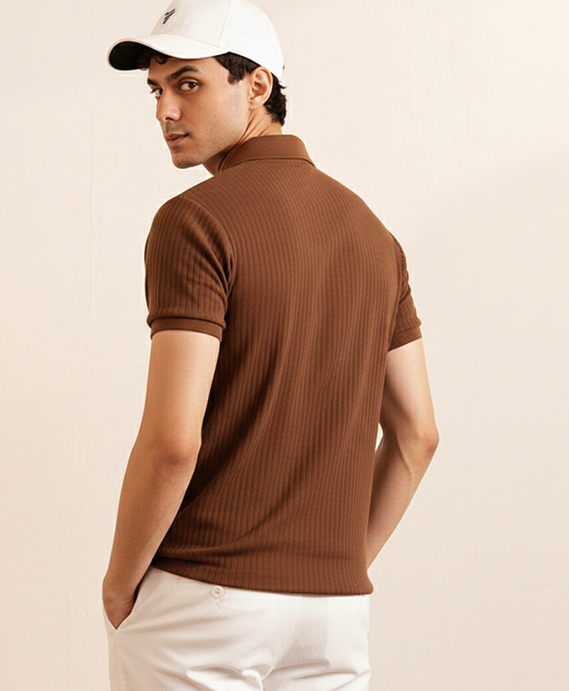 Mocha Brown Fine Drop Needle Zip POLO