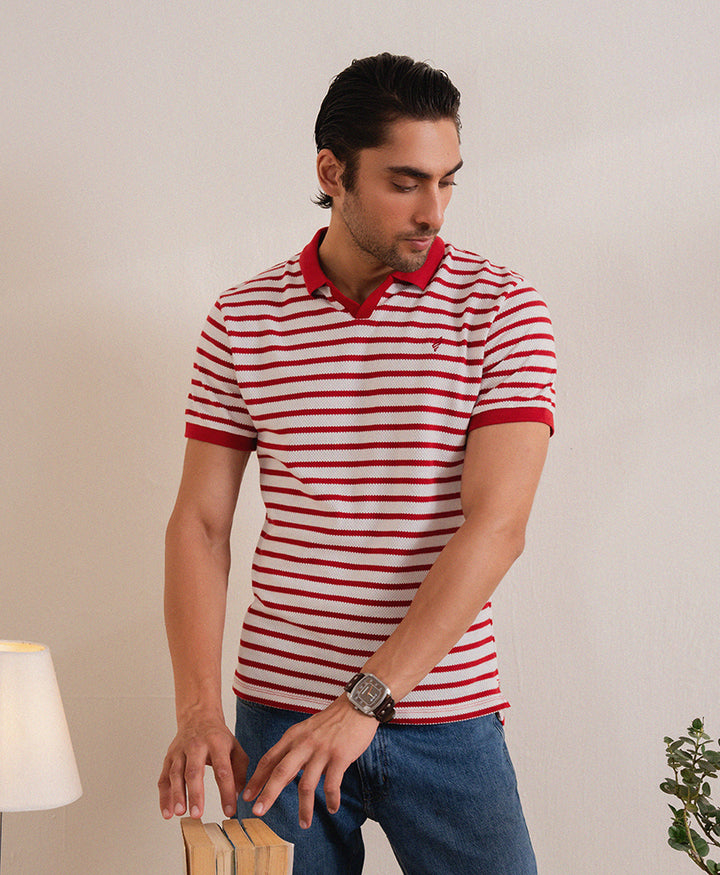 Maroon Knitted Striper POLO
