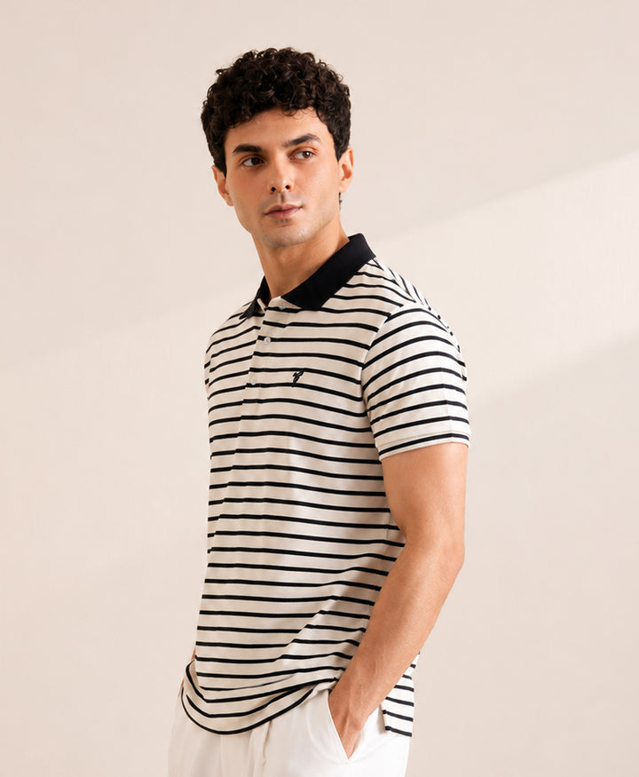 Cream Heritage Striped POLO