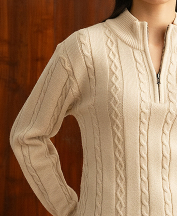 Cream Cable Zipper Sweater (Women)