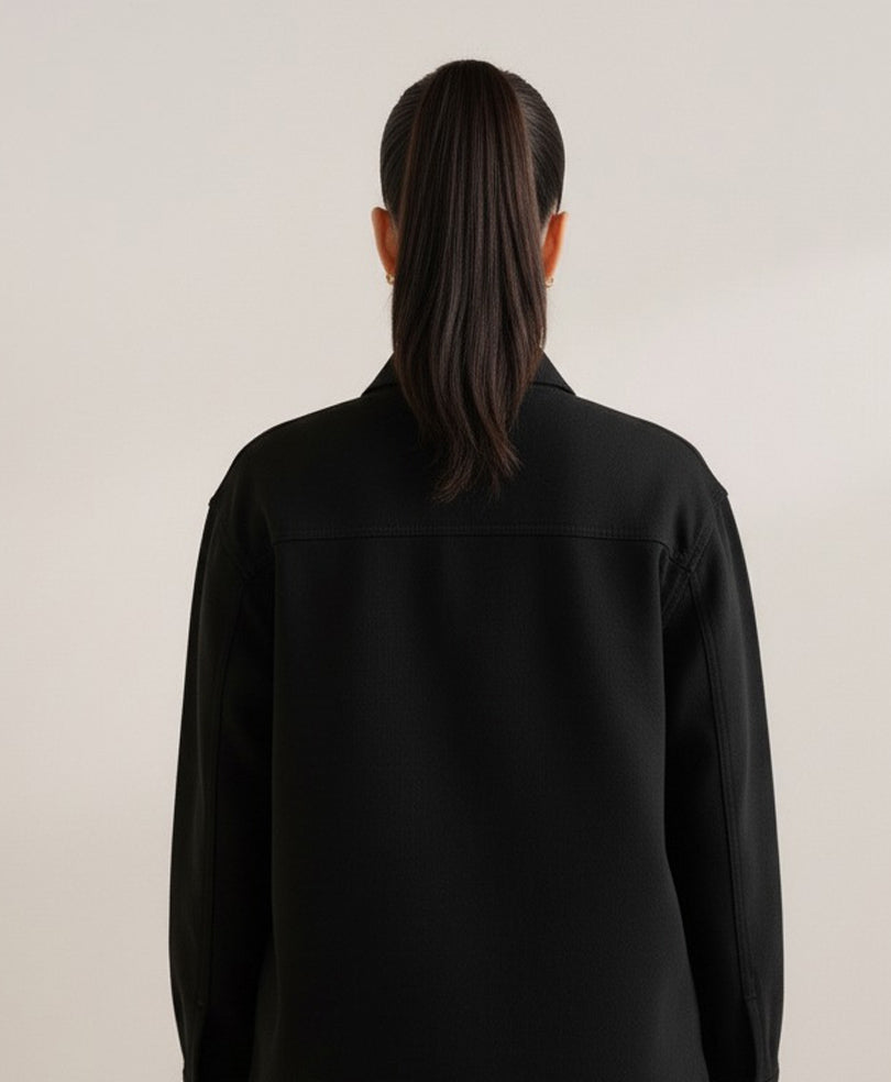 Black Denim Relaxed Fit Shacket (Women)