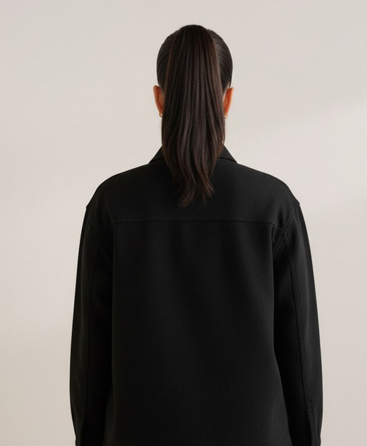 Black Denim Relaxed Fit Shacket (Women)