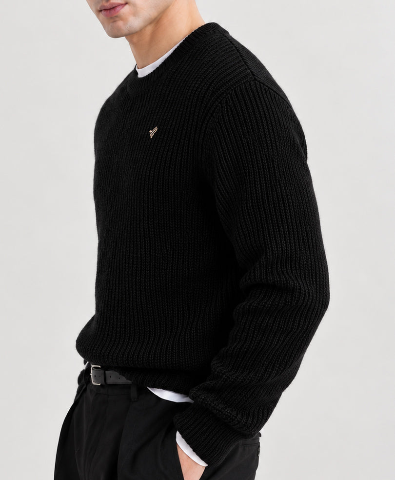 Black Basic Rib Knit Pullover