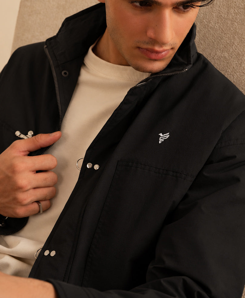 Black Zip Front Utility Jacket