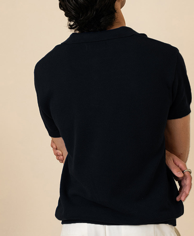 Black Basic Mesh knitted POLO