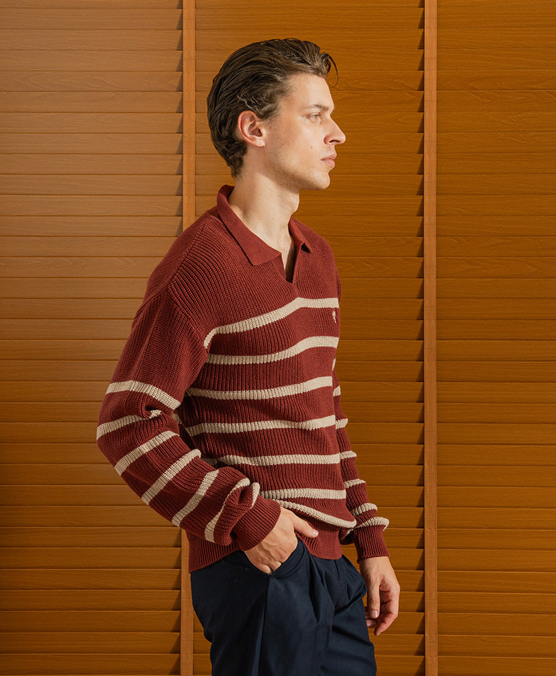 Rustic Maroon Knitted Full Sleeve POLO
