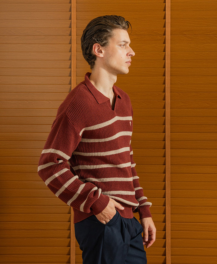 Rustic Maroon Knitted Full Sleeve POLO