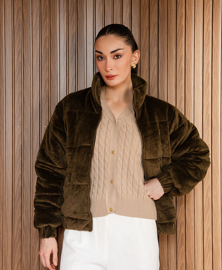 DK Brown Corduroy Puffer Jacket (Women)