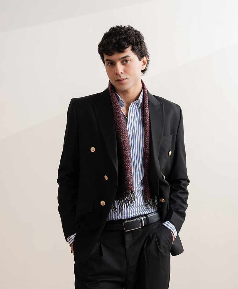 White & Navy Vertical Stripe Shirt (Slim Fit)