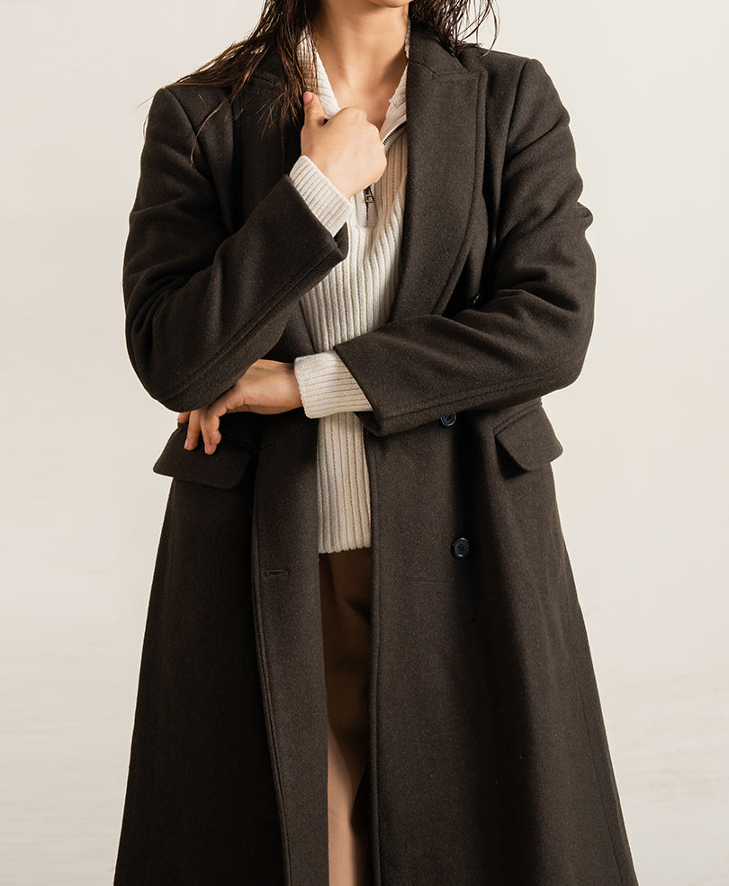 Dark Olive Double Breasted Long Coat (Women)