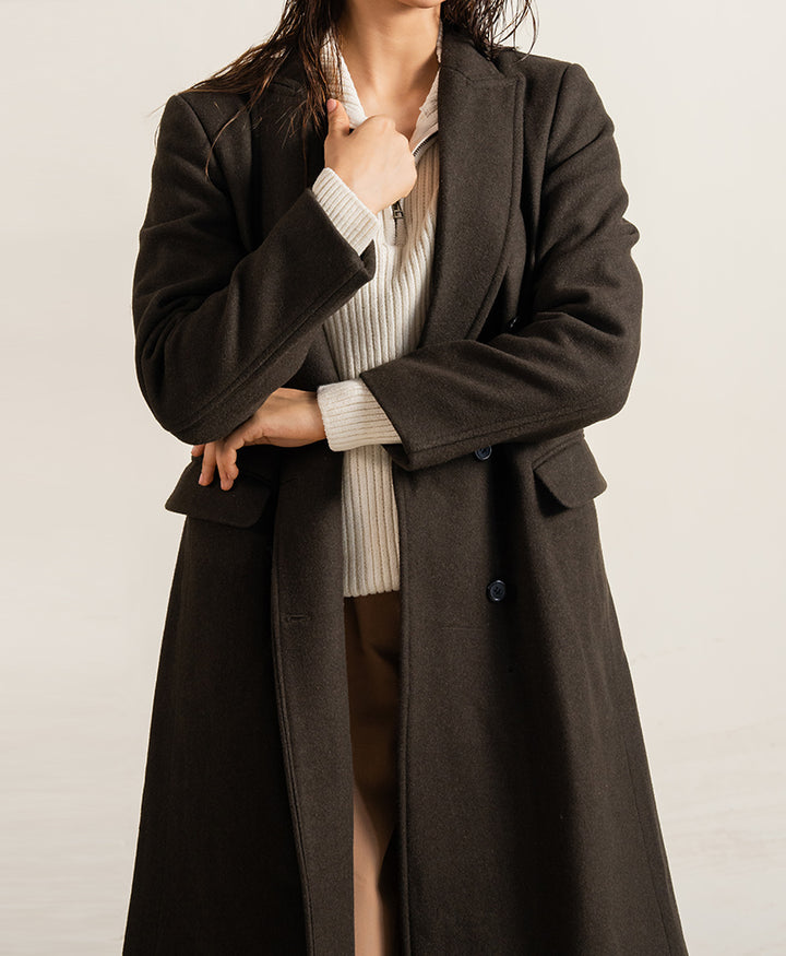 Dark Olive Double Breasted Long Coat (Women)