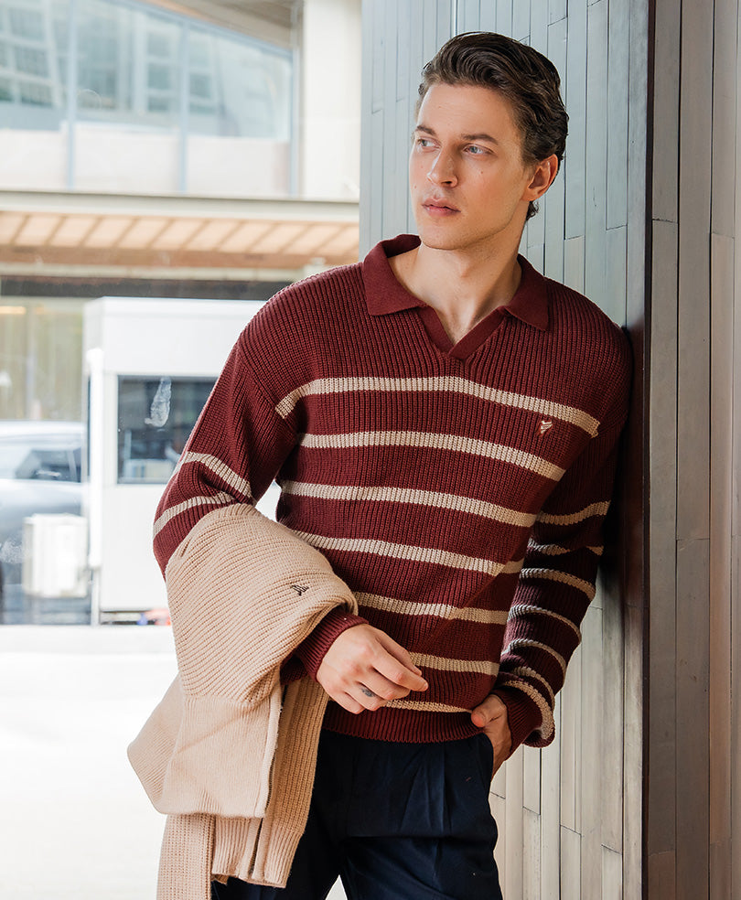 Rustic Maroon Knitted Full Sleeve POLO