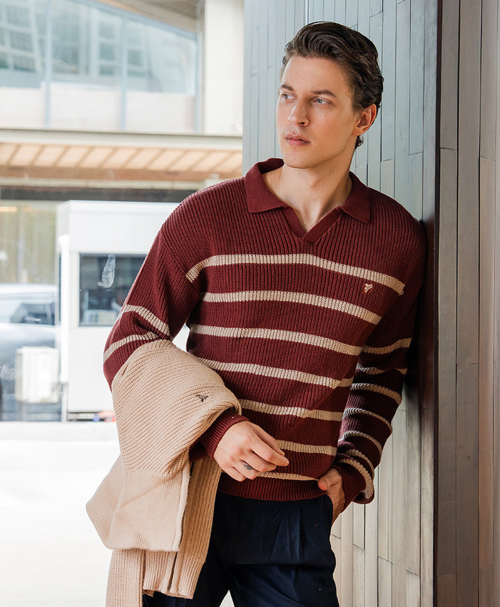 Rustic Maroon Knitted Full Sleeve POLO