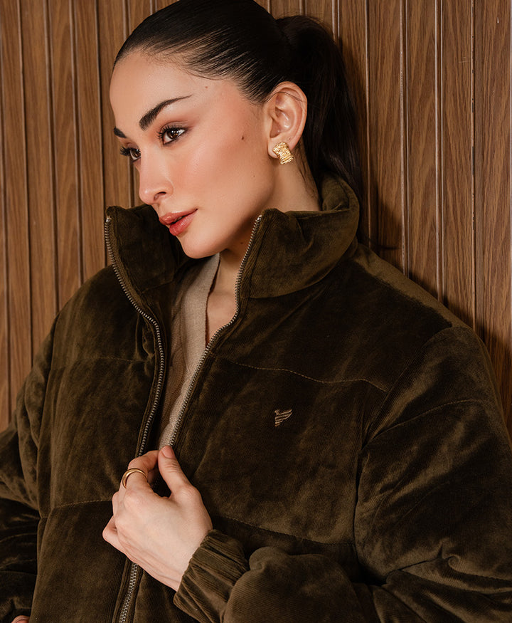 DK Brown Corduroy Puffer Jacket (Women)