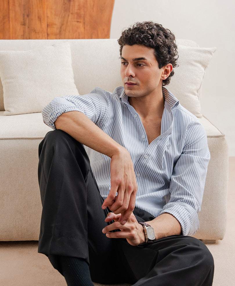 Lt Grey Stripe Shirt (Slim Fit)