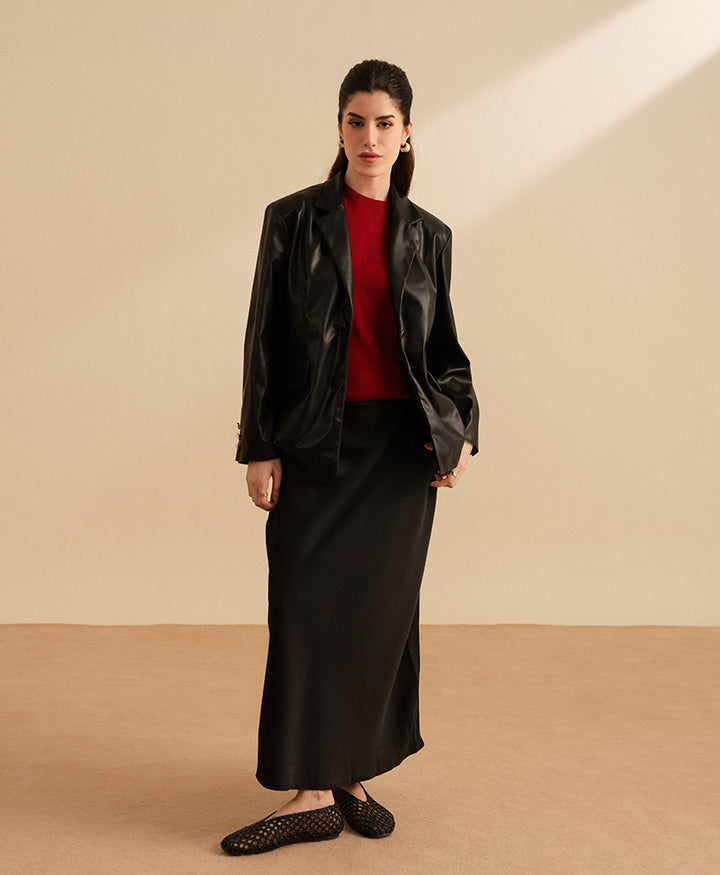 Black Leather Tailored Blazer (Women)
