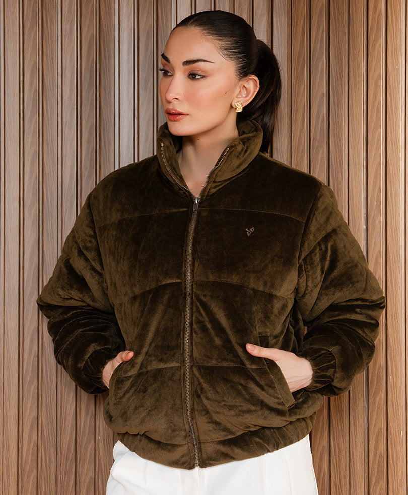 DK Brown Corduroy Puffer Jacket (Women)