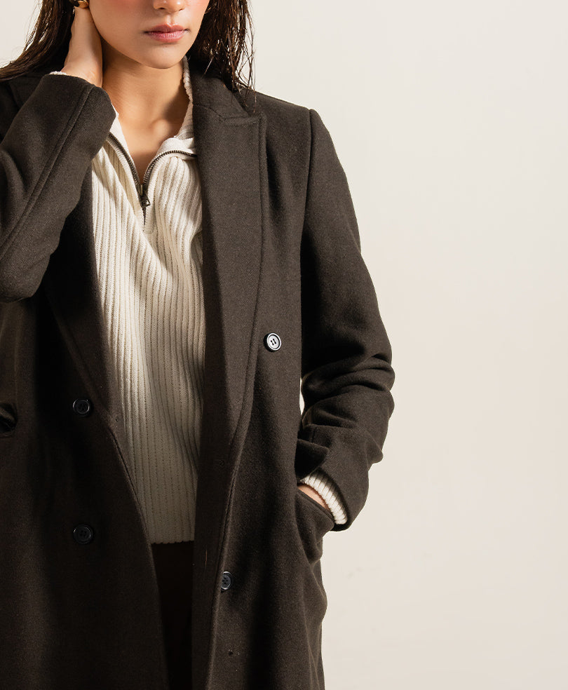 Dark Olive Double Breasted Long Coat (Women)