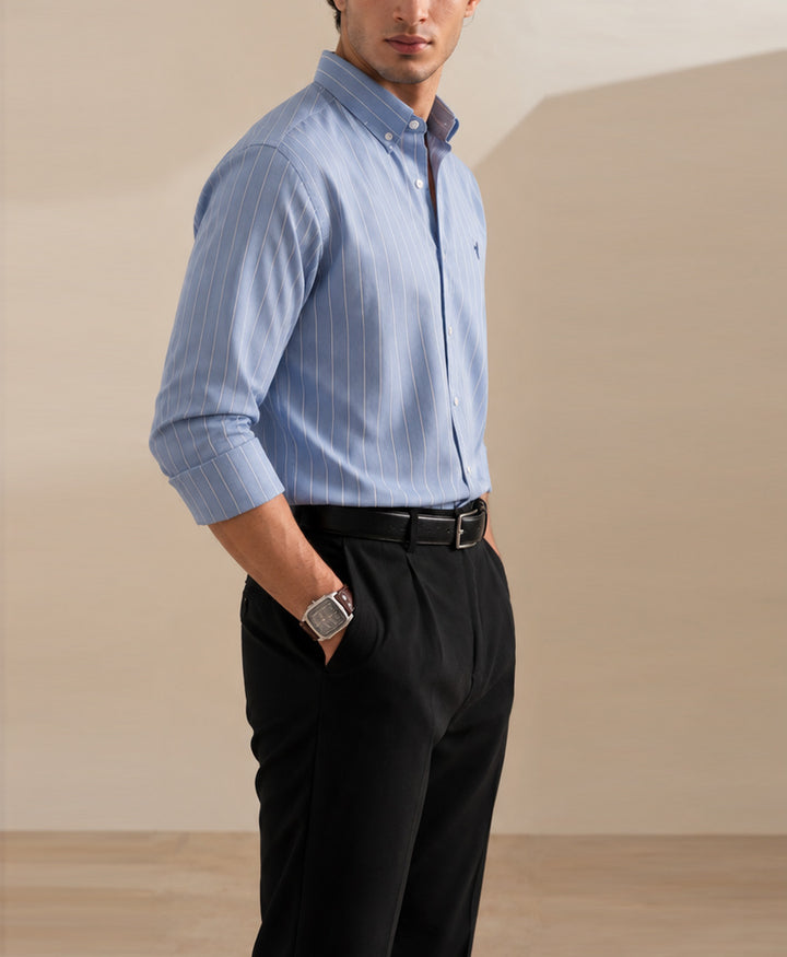 Blue & White Thin Stripe Shirt (Slim / Modern Fit)