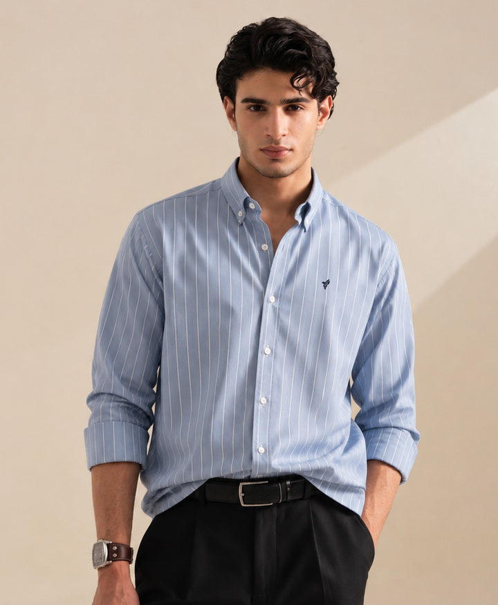 Blue & White Thin Stripe Shirt (Slim / Modern Fit)