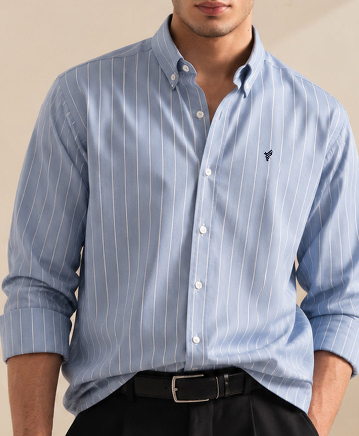Blue & White Thin Stripe Shirt (Slim / Modern Fit)
