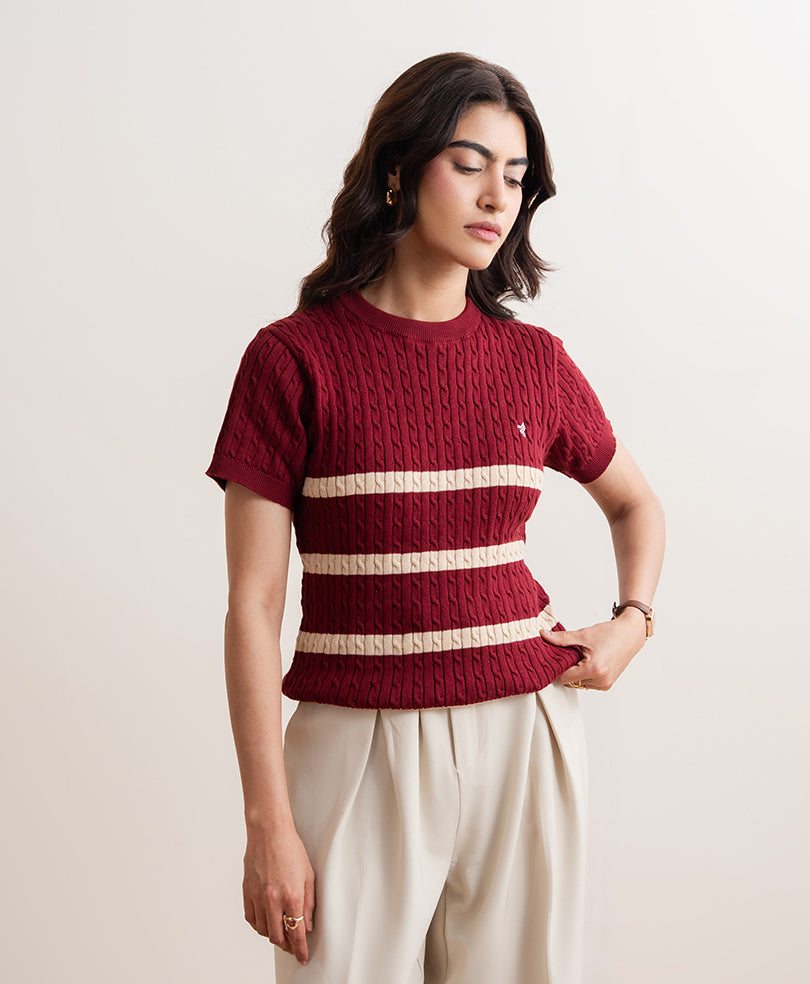 Maroon Striped Crew (Women)