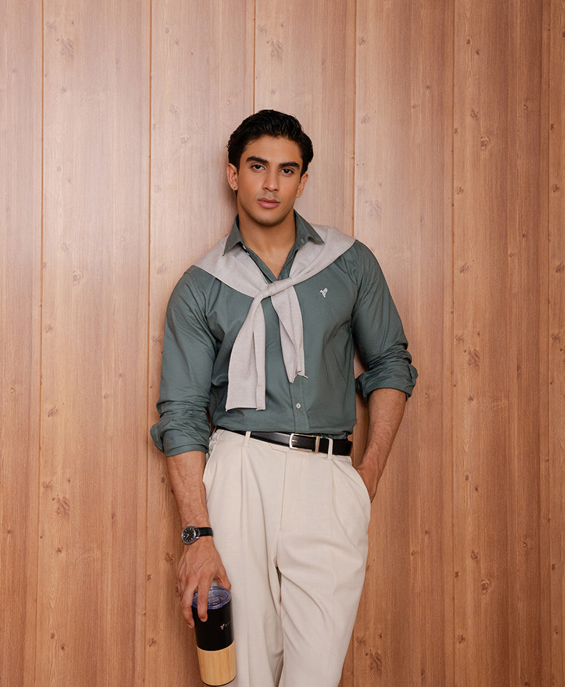 Lt Olive Oxford Shirt (Slim / Modern Fit)