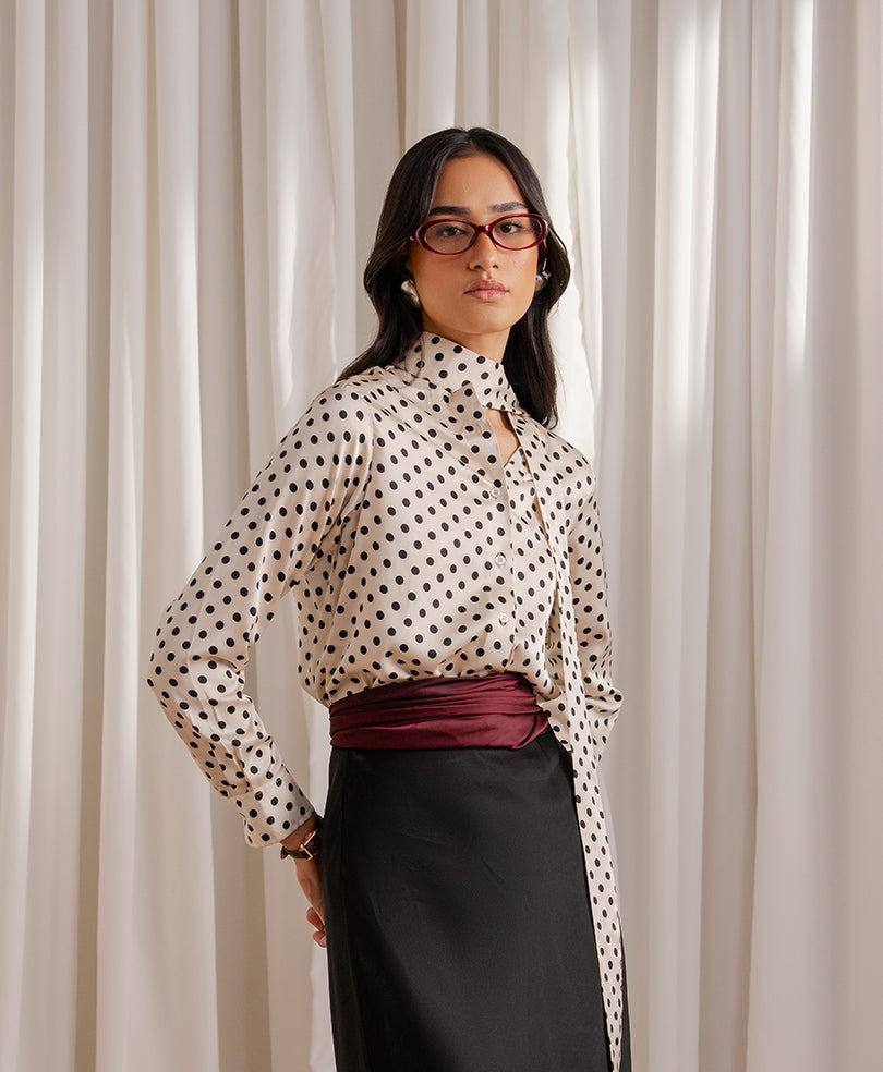 Polka Dot Tie Neck Shirt (Women)
