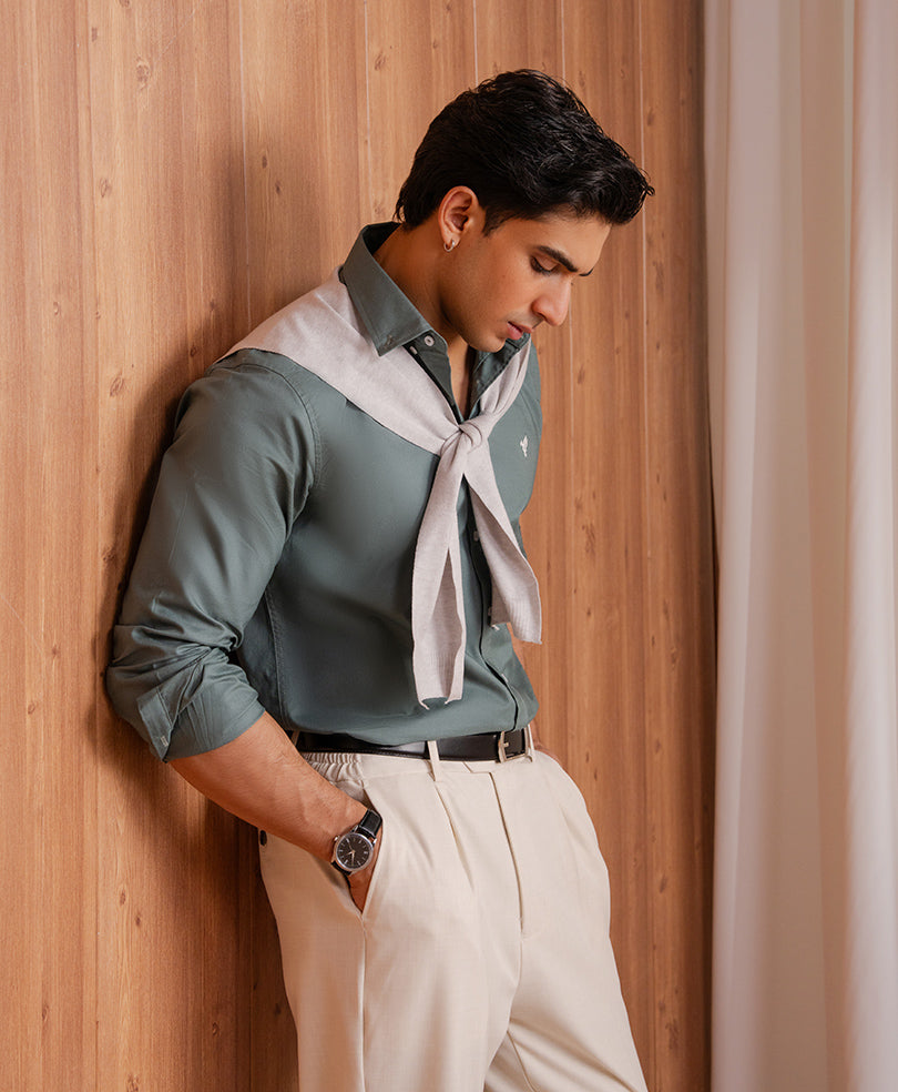 Lt Olive Oxford Shirt (Slim / Modern Fit)