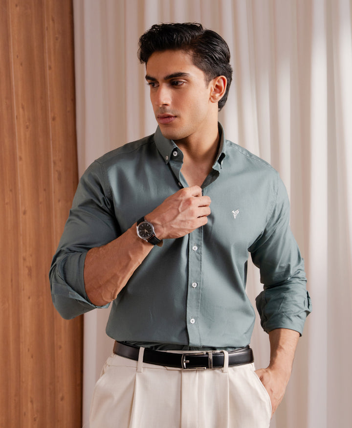 Lt Olive Oxford Shirt (Slim / Modern Fit)
