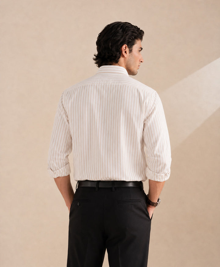 White & Mustard Striped Shirt (Slim Fit)